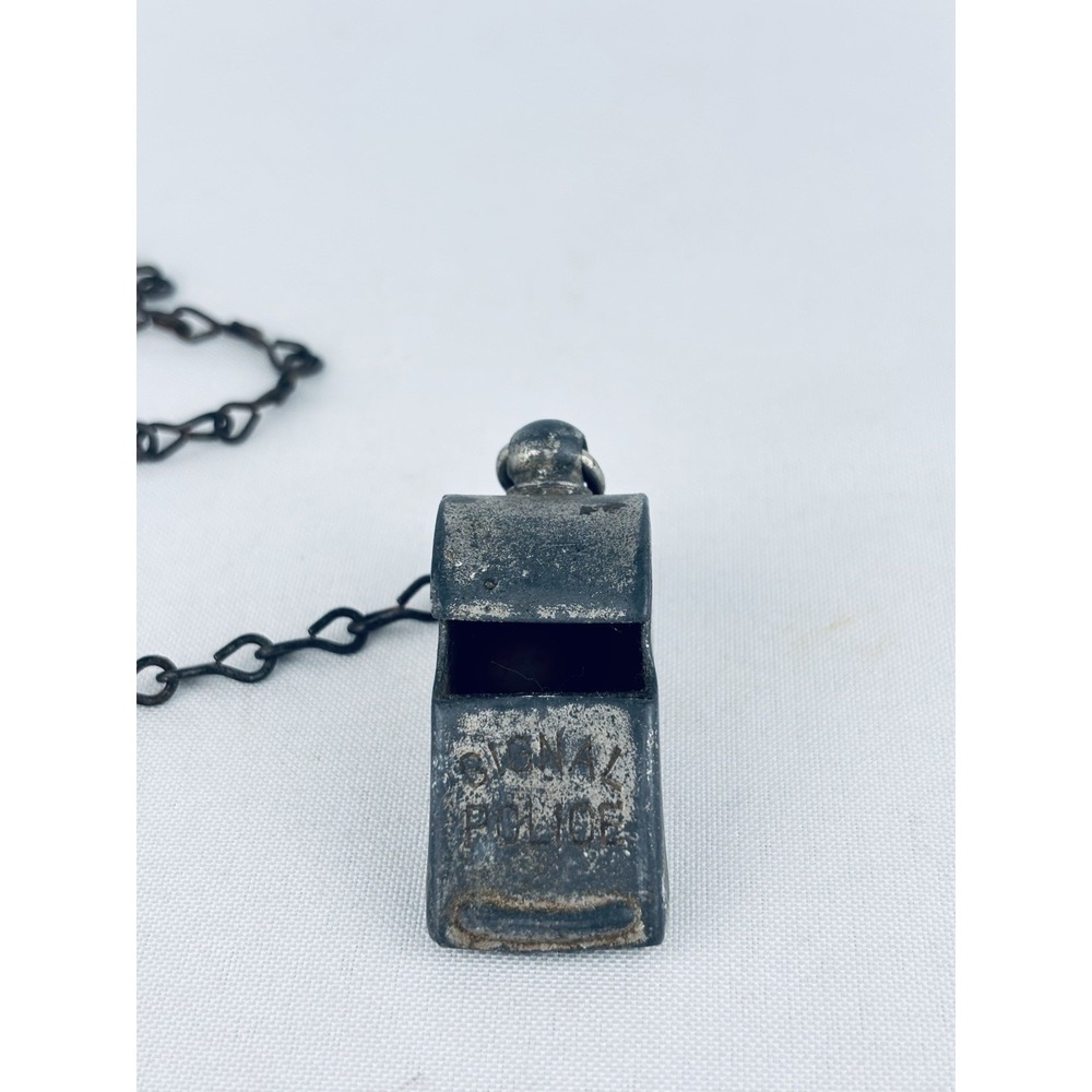 Vintage‎ Metal Signal Police Whistle with Chain And Cork Ball Germany